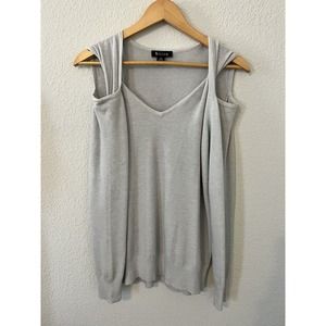 77 Sisters Sweater Light Blue Gray Cutout Shoulder Size Small